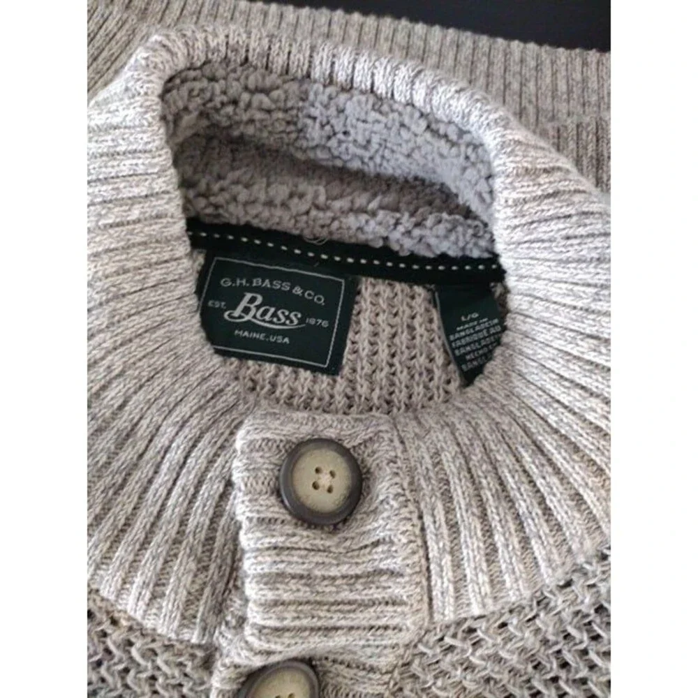G.H. Bass‎ & Co. Mens Size L Grey Canyon 4 Button Mockneck Sweater Sherpa Collar